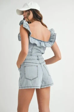 MABLE Off Shoulder Ruffle Detail Denim Romper 23 MABLE Off Shoulder Ruffle Detail Denim Romper -Sydney So Sweet f9729d5ec9f445838649edb404ce95b6 Max Origin