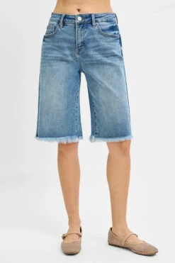 RISEN Tummy Control Mid Rise Fit Bermuda Denim Shorts